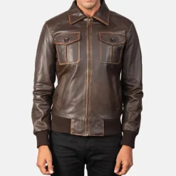 Aaron Brown Leather Bomber Jacket