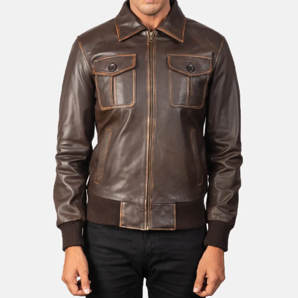 Aaron Brown Leather Bomber Jacket