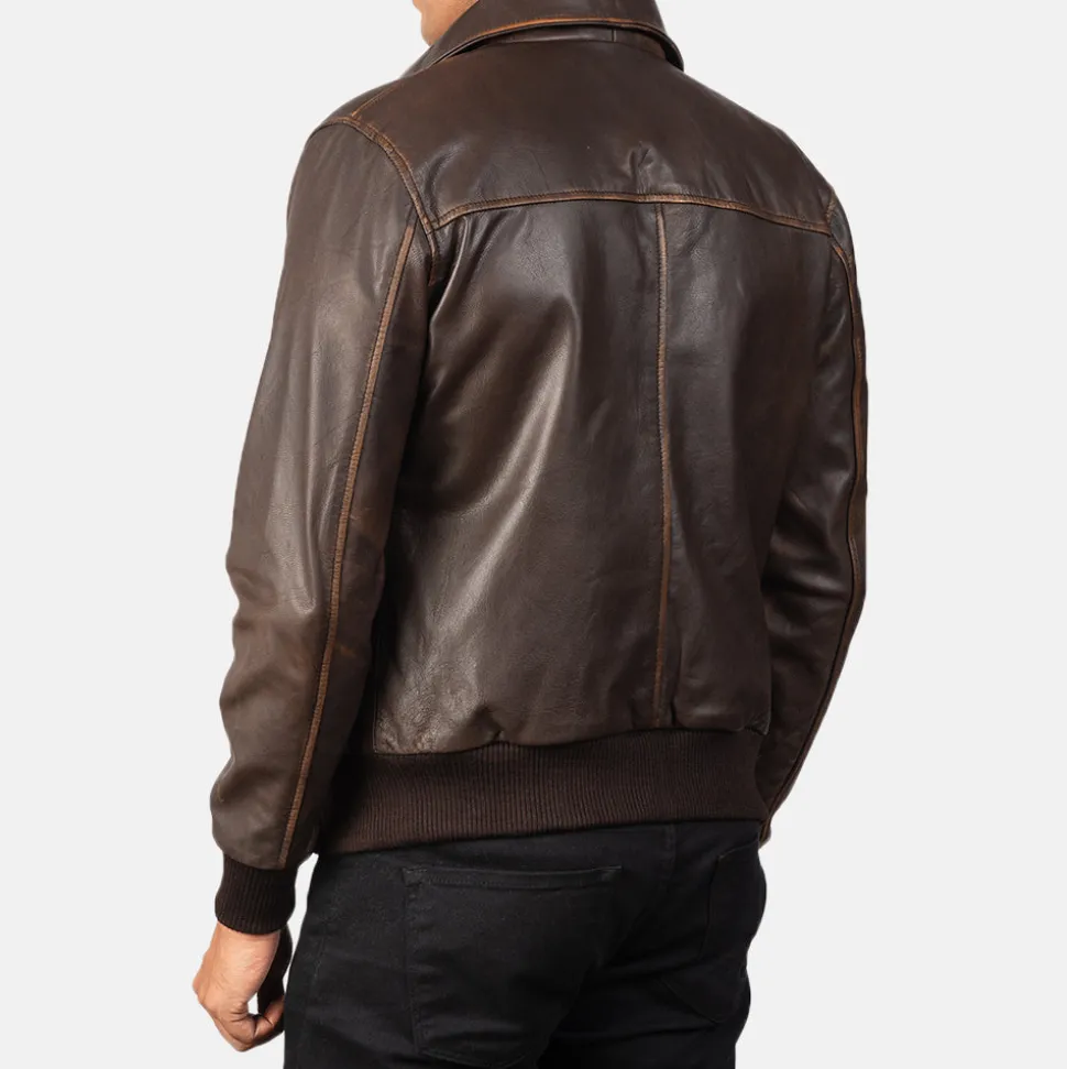 Aaron Brown Leather Bomber Jacket