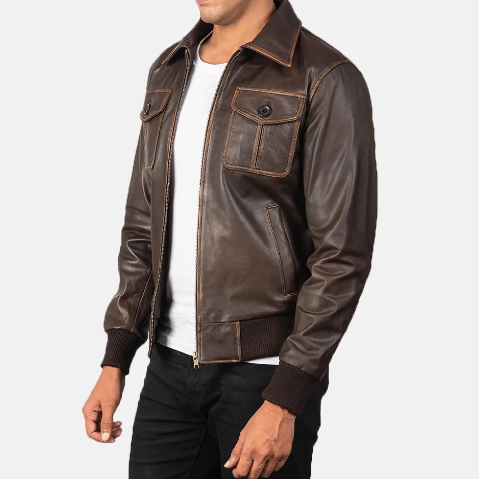 Aaron Brown Leather Bomber Jacket