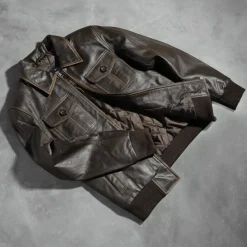 Aaron Brown Leather Bomber Jacket