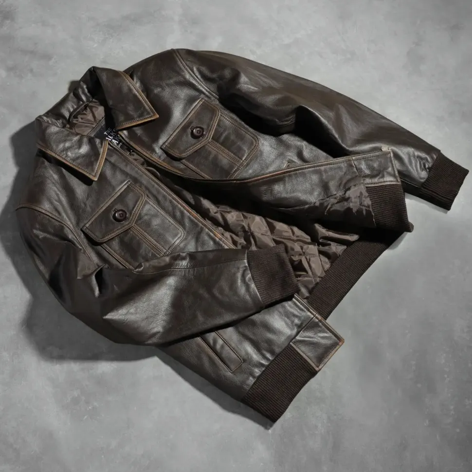 Aaron Brown Leather Bomber Jacket