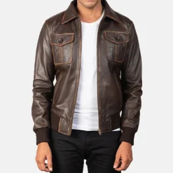 Aaron Brown Leather Bomber Jacket