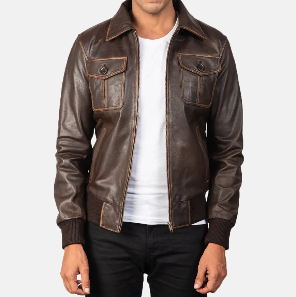 Aaron Brown Leather Bomber Jacket
