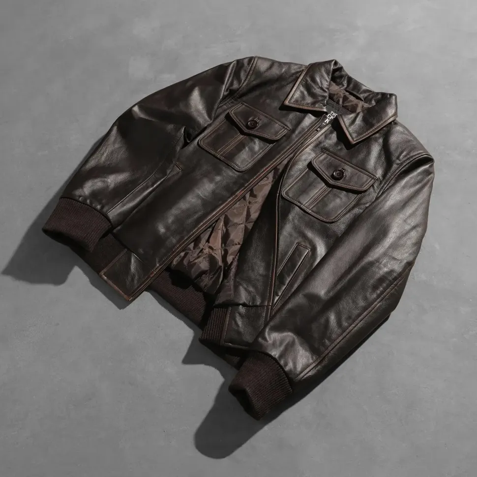 Aaron Brown Leather Bomber Jacket