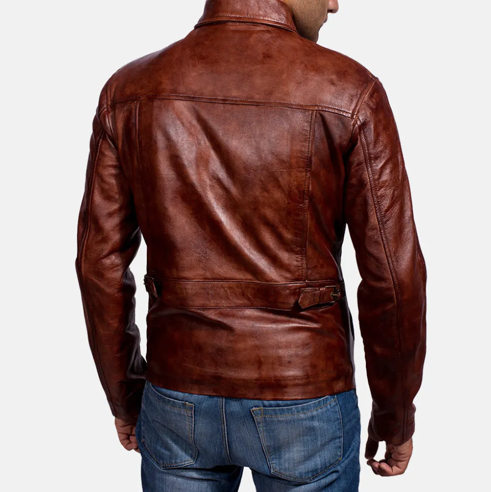 Abstract Maroon Leather Jacket