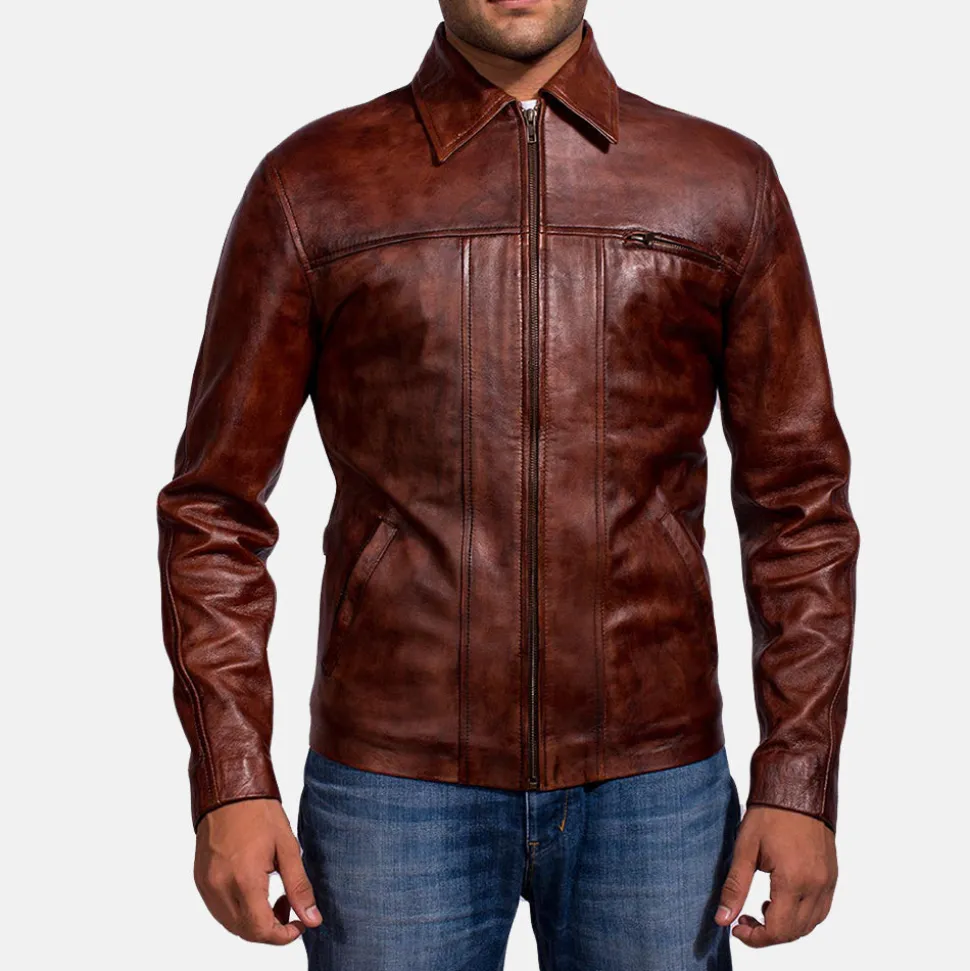 Abstract Maroon Leather Jacket