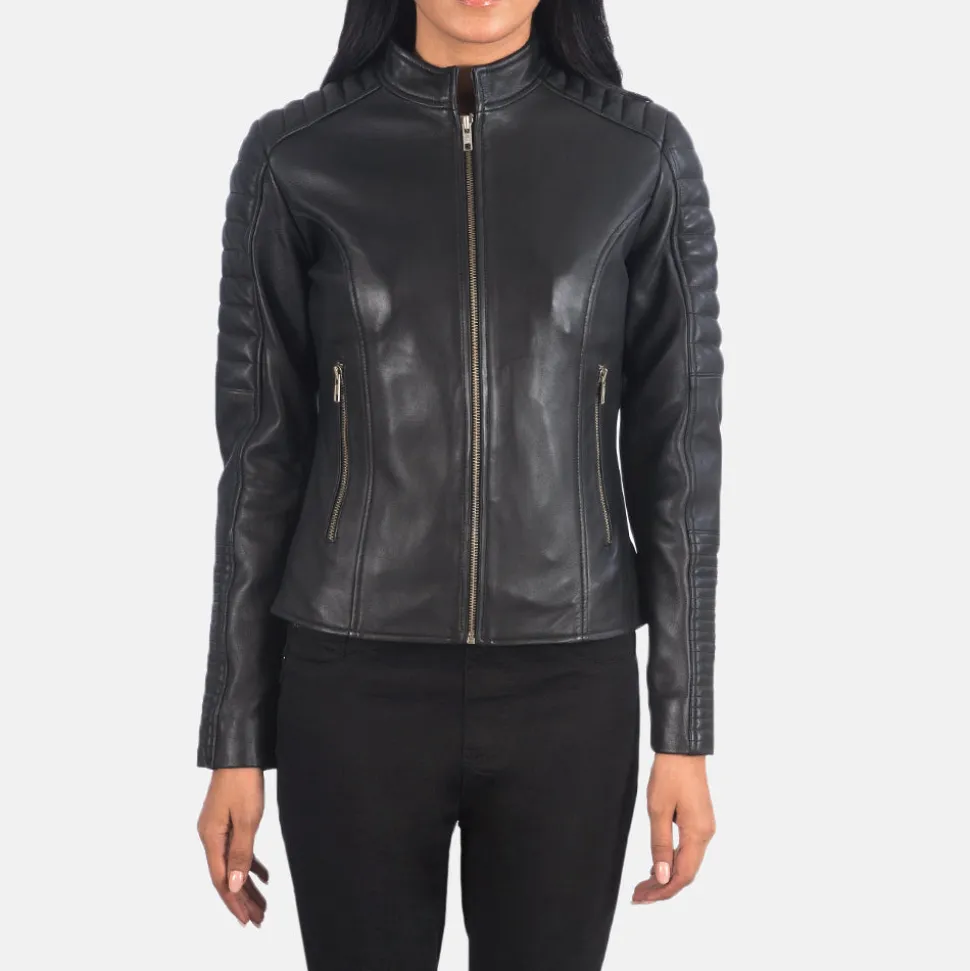 Adalyn Quilted Black Leather Biker Jacket