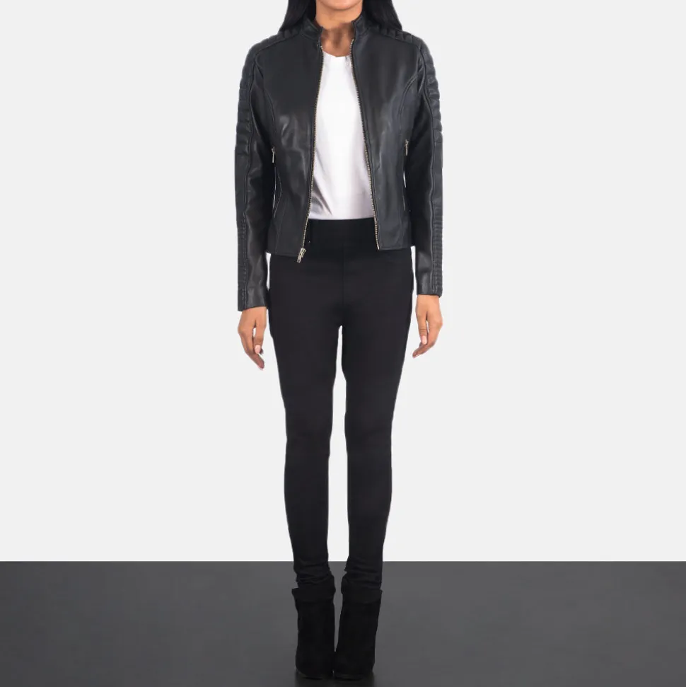 Adalyn Quilted Black Leather Biker Jacket