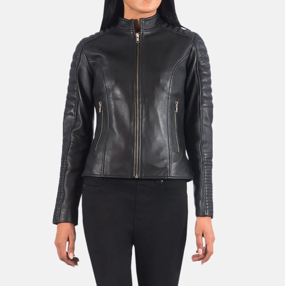 Adalyn Quilted Black Leather Biker Jacket