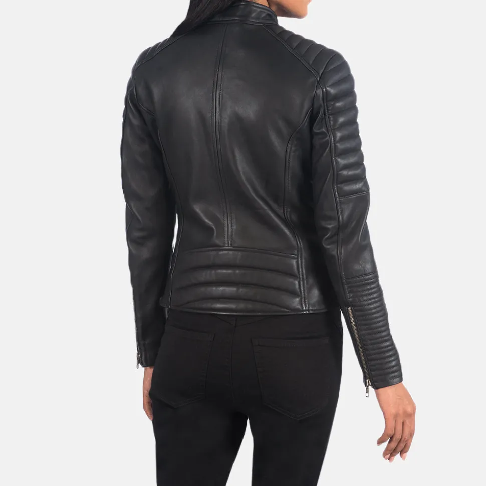 Adalyn Quilted Black Leather Biker Jacket