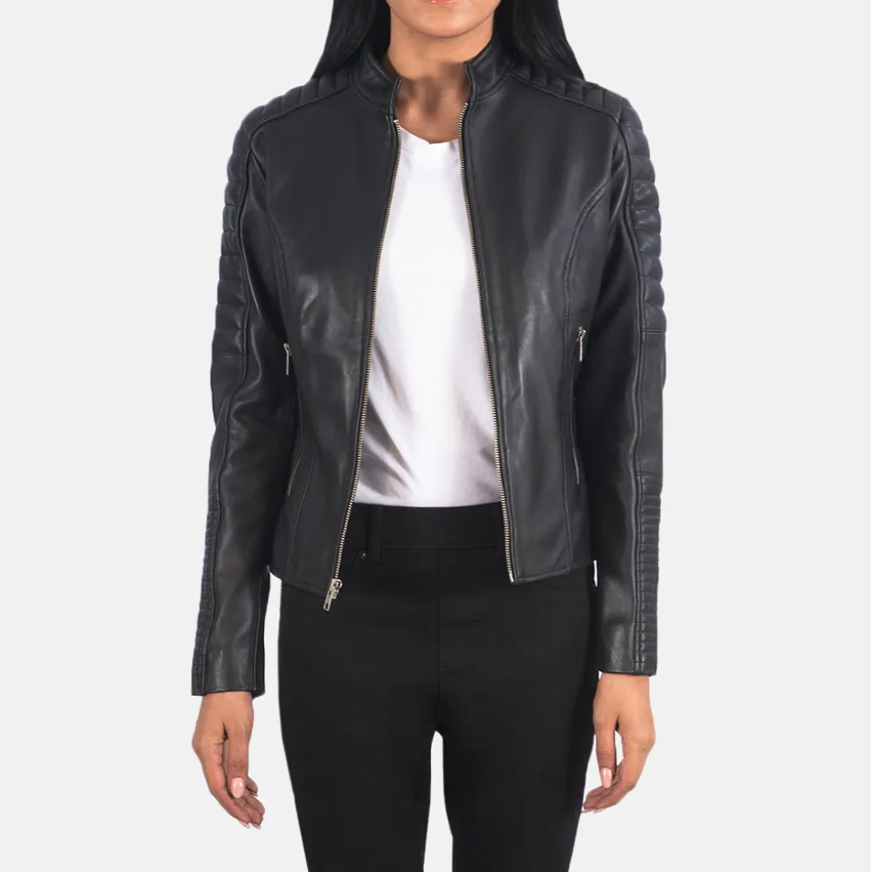 Adalyn Quilted Black Leather Biker Jacket