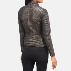 Adalyn Quilted Distressed Brown Leather Biker Jacket