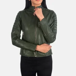 Adalyn Quilted Green Leather Biker Jacket