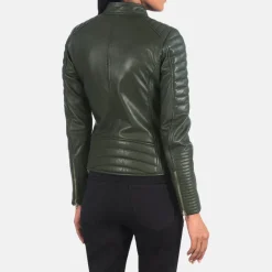 Adalyn Quilted Green Leather Biker Jacket
