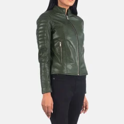 Adalyn Quilted Green Leather Biker Jacket