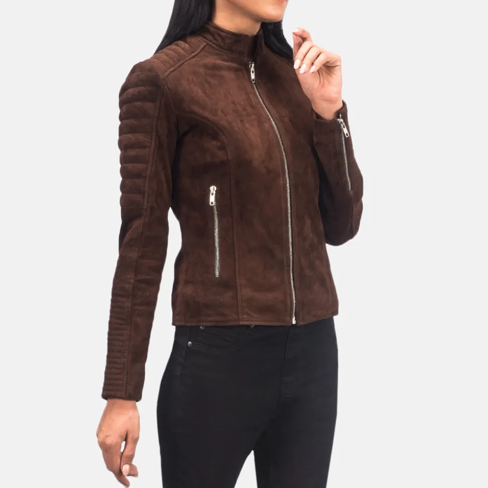 Adalyn Quilted Mocha Suede Biker Jacket