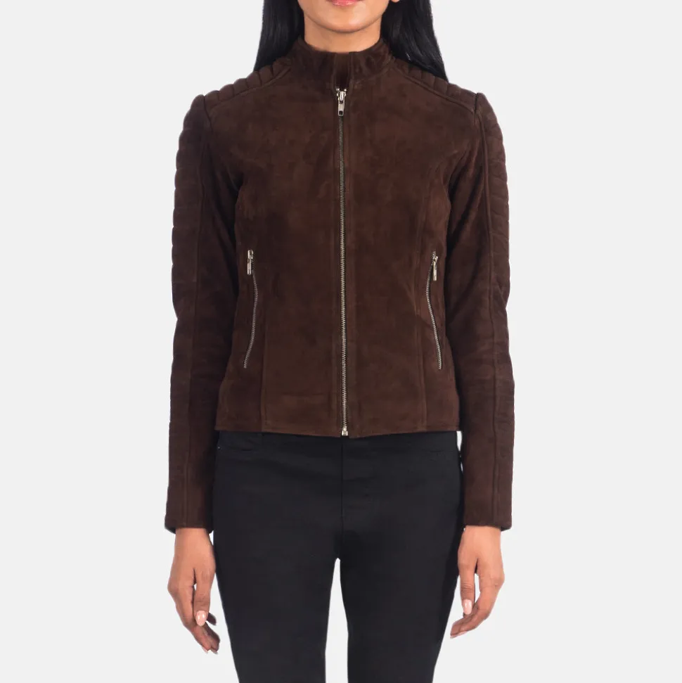 Adalyn Quilted Mocha Suede Biker Jacket