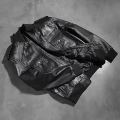 Agent Shadow Black Leather Bomber Jacket