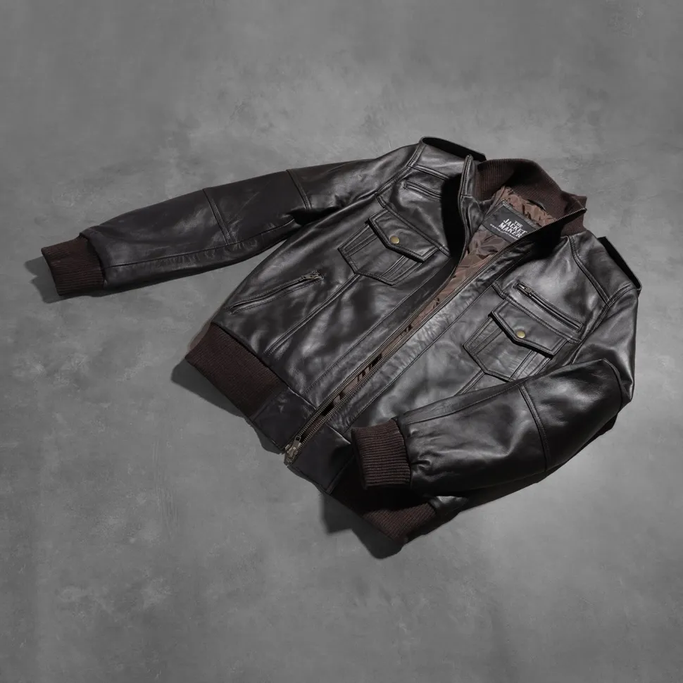 Agent Shadow Brown Leather Bomber Jacket