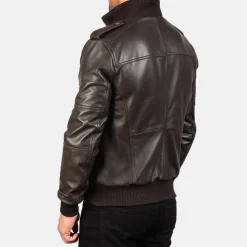 Agent Shadow Brown Leather Bomber Jacket