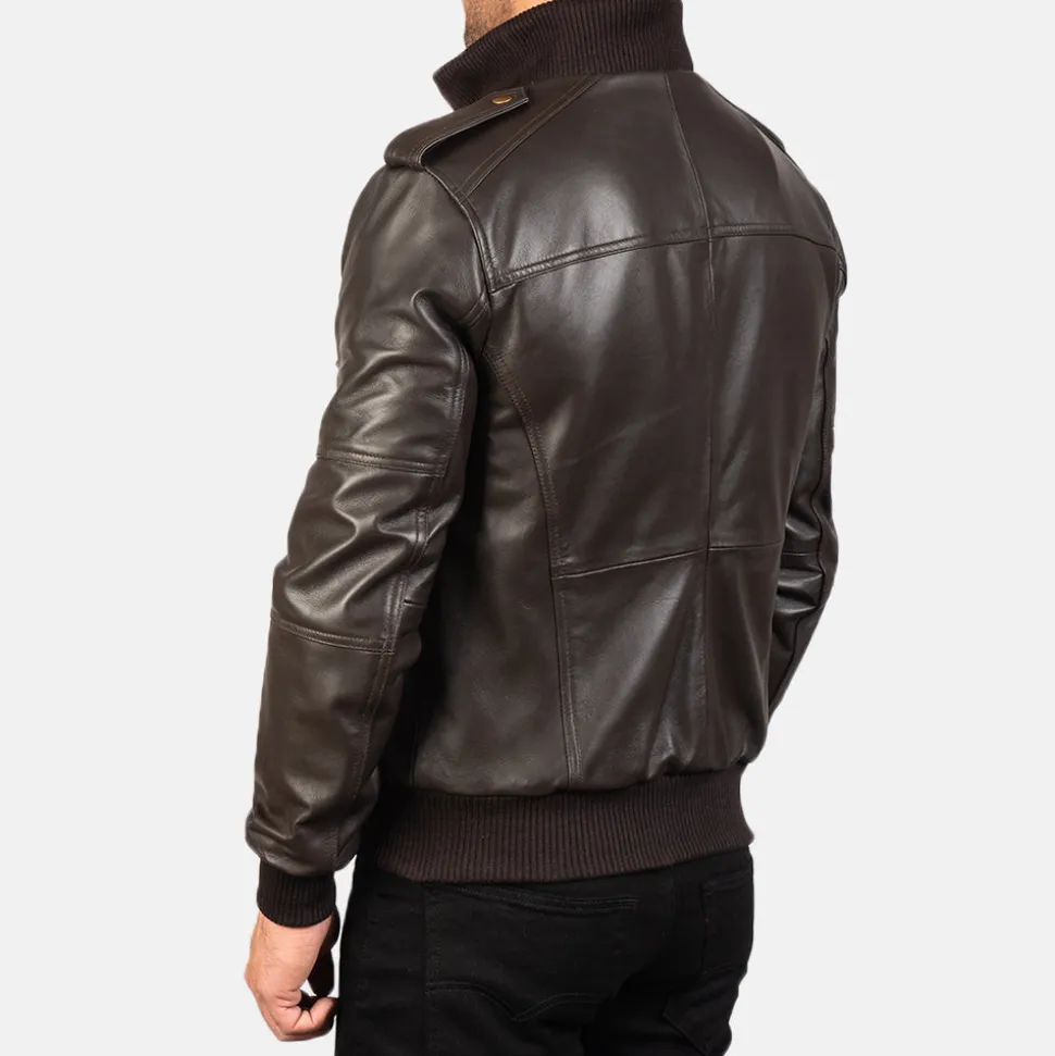 Agent Shadow Brown Leather Bomber Jacket