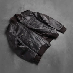 Agent Shadow Brown Leather Bomber Jacket