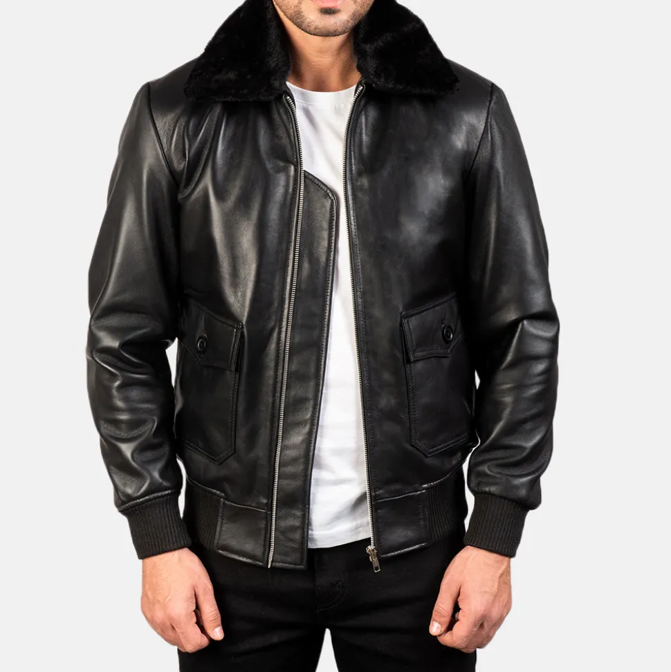 Airin G-1 Black Leather Bomber Jacket