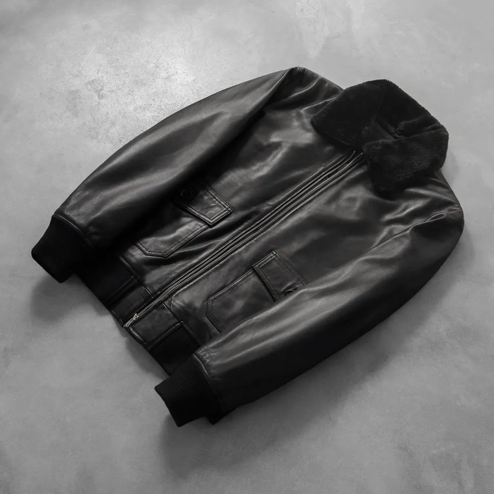 Airin G-1 Black Leather Bomber Jacket