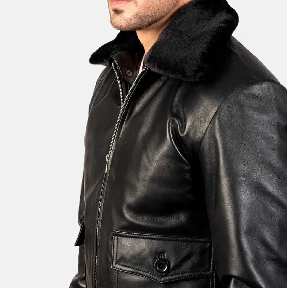 Airin G-1 Black Leather Bomber Jacket