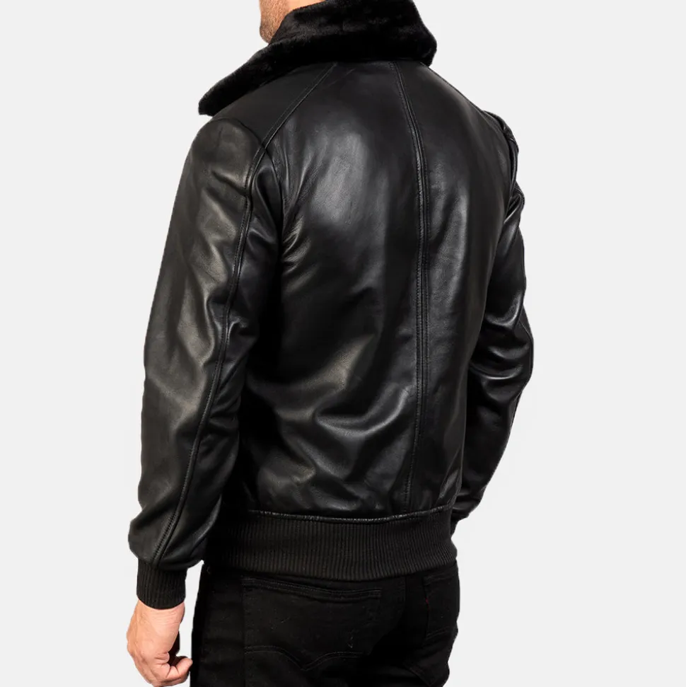 Airin G-1 Black Leather Bomber Jacket