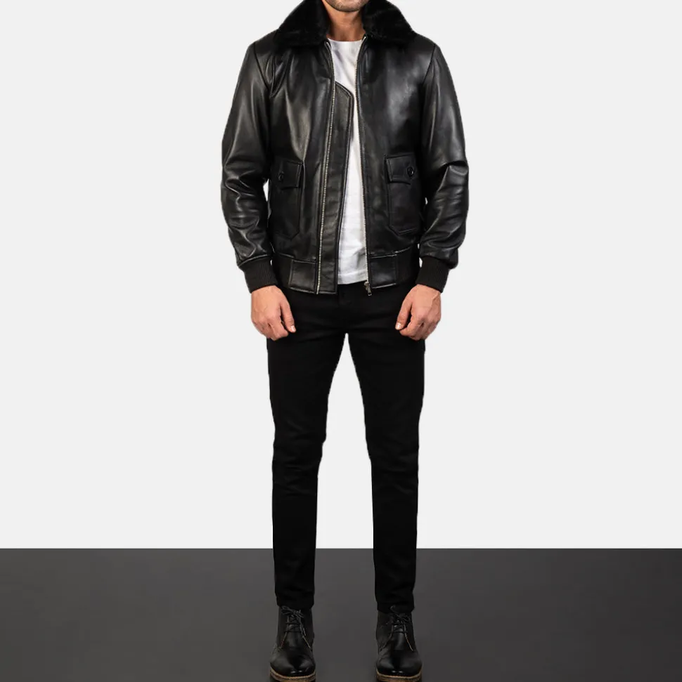 Airin G-1 Black Leather Bomber Jacket