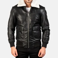 Airin G-1 Black & White Leather Bomber Jacket