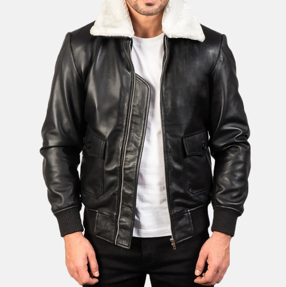 Airin G-1 Black & White Leather Bomber Jacket