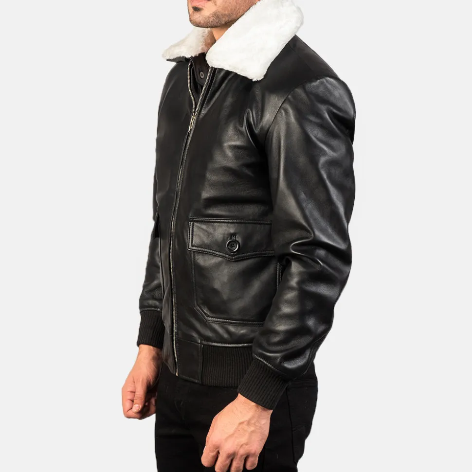 Airin G-1 Black & White Leather Bomber Jacket
