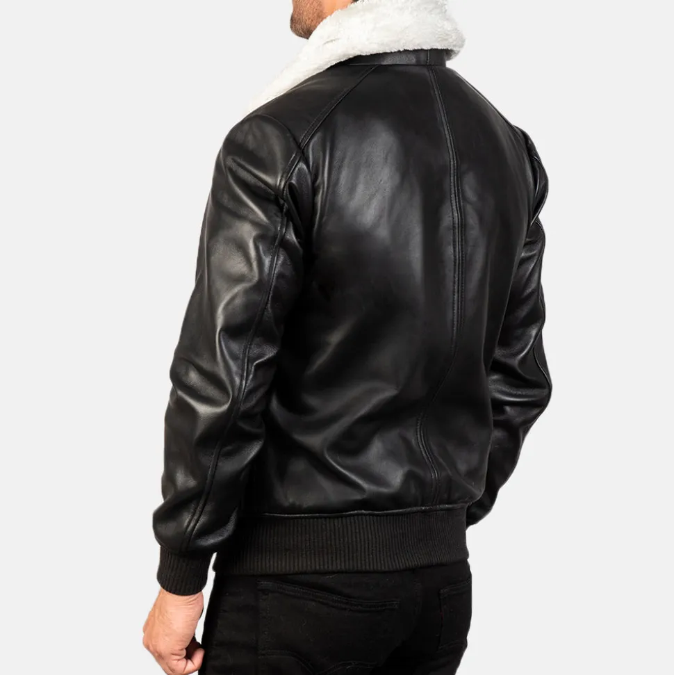 Airin G-1 Black & White Leather Bomber Jacket