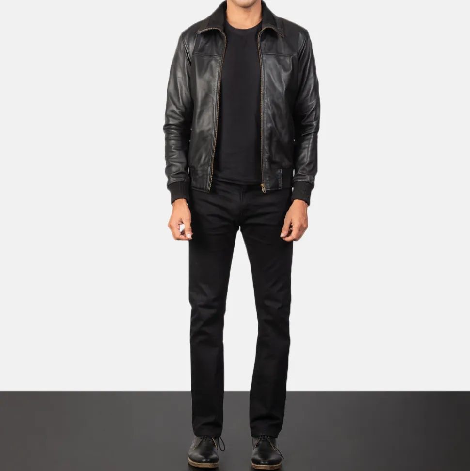 Air Rolf Black Leather Bomber Jacket