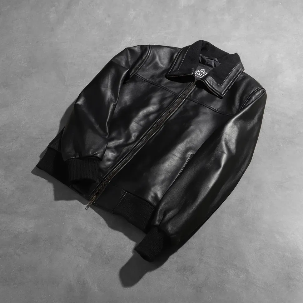 Air Rolf Black Leather Bomber Jacket