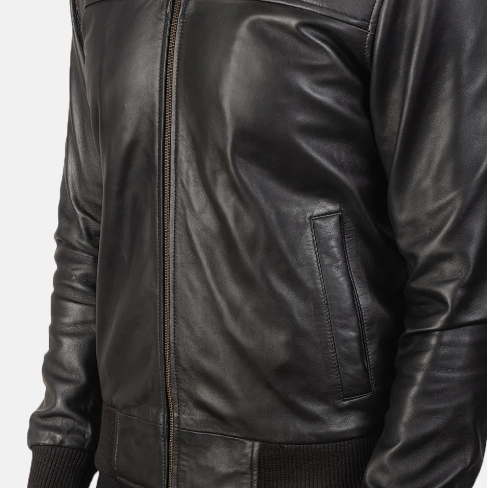 Air Rolf Black Leather Bomber Jacket