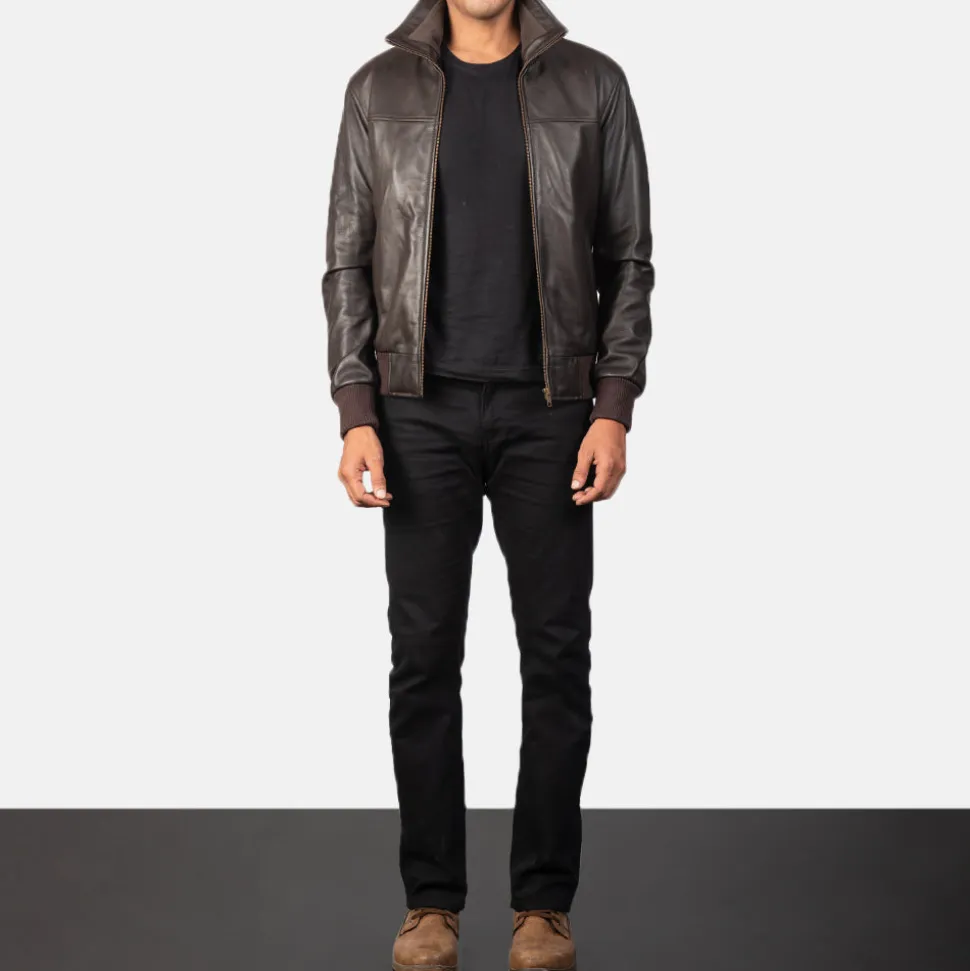 Air Rolf Brown Leather Bomber Jacket