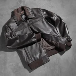 Air Rolf Brown Leather Bomber Jacket