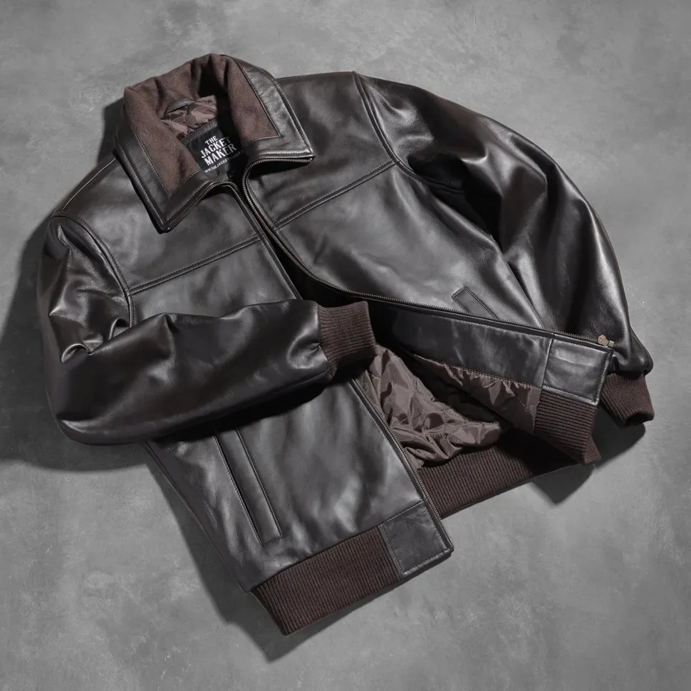 Air Rolf Brown Leather Bomber Jacket