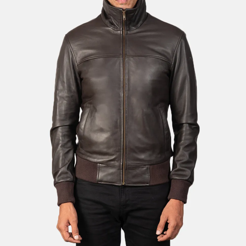 Air Rolf Brown Leather Bomber Jacket