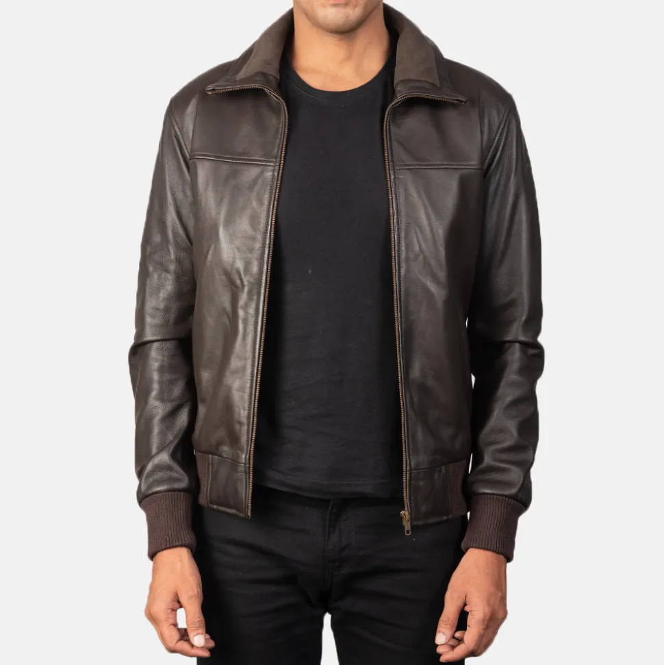 Air Rolf Brown Leather Bomber Jacket