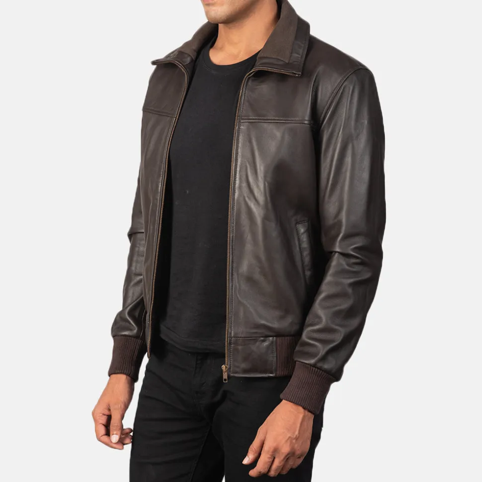 Air Rolf Brown Leather Bomber Jacket