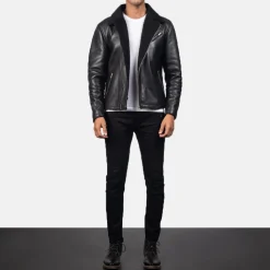 Alberto Shearling Black Leather Jacket