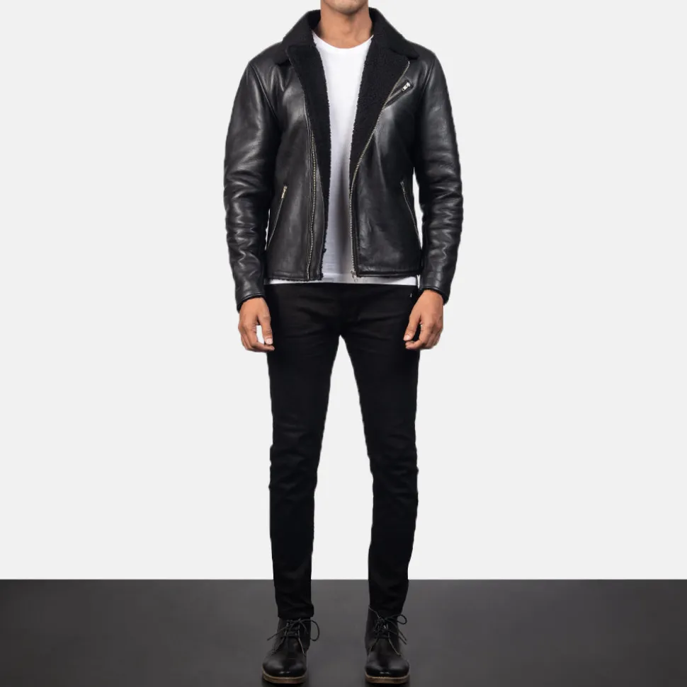 Alberto Shearling Black Leather Jacket