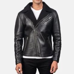 Alberto Shearling Black Leather Jacket