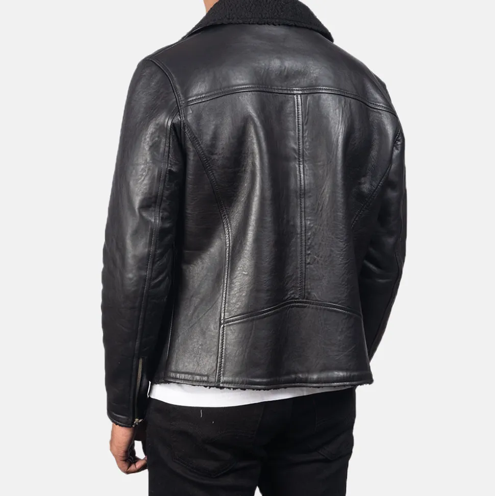 Alberto Shearling Black Leather Jacket