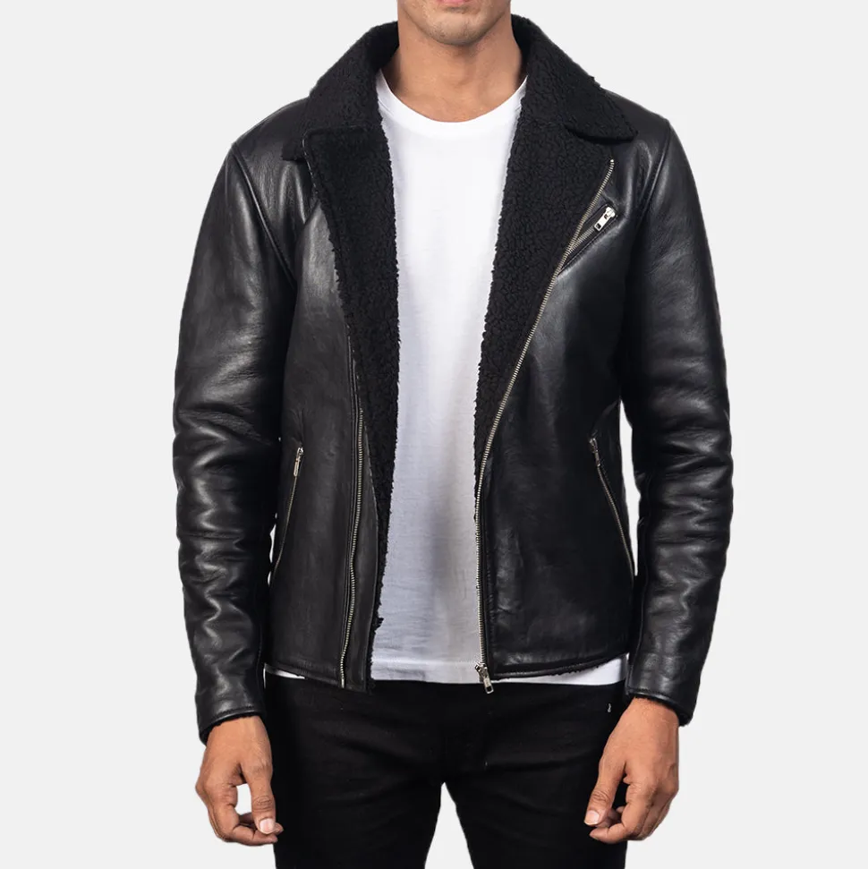 Alberto Shearling Black Leather Jacket